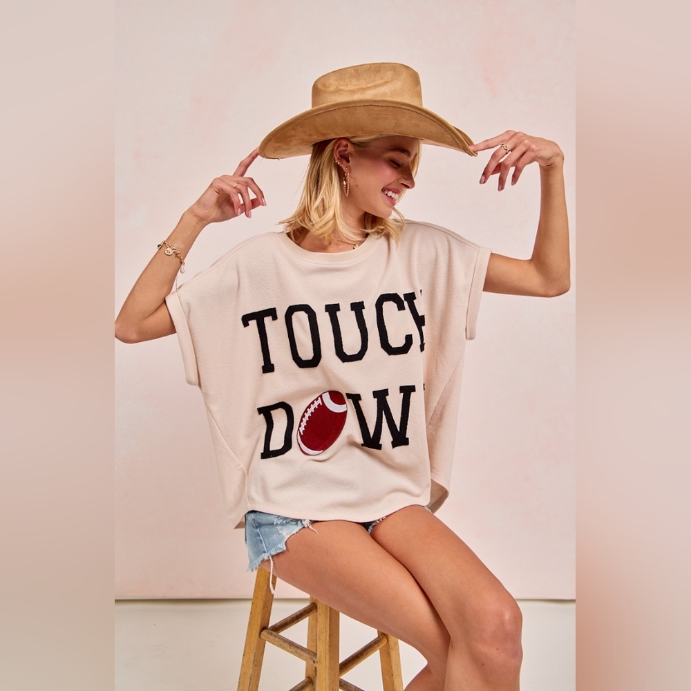 BiBi Game Day Touchdown Letter Patches Waffle Short Top - Picture 7 of 14